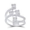 Image 1 : Baguette Diamond Modern Floating Cluster Ring 7/8 Cttw 14kt White Gold