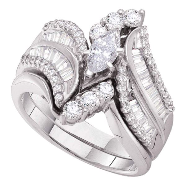 Marquise Diamond Bridal Wedding Ring Band Set 1-1/2 Cttw 14kt White Gold