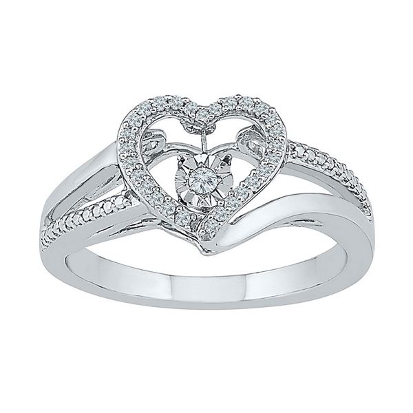 Diamond Heart Moving Twinkle Ring 1/10 Cttw 10kt White Gold
