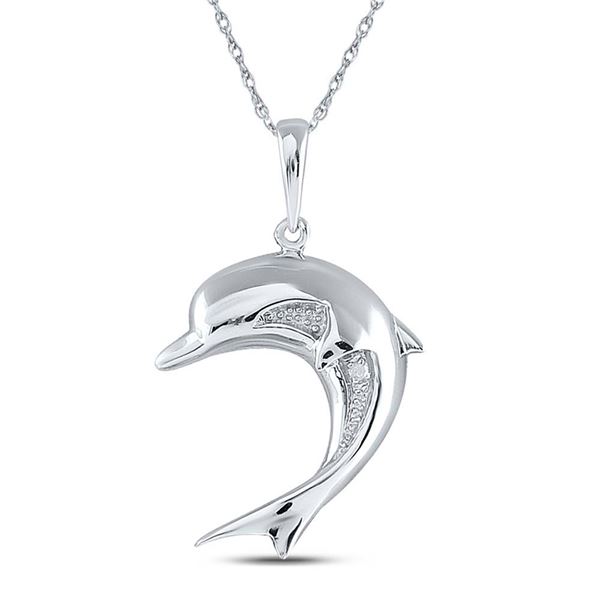 Diamond Dolphin Pendant .01 Cttw Sterling Silver