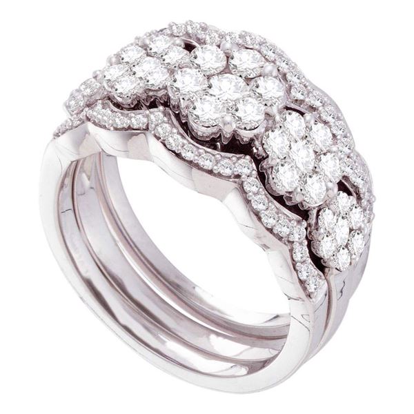Diamond 3-Piece Bridal Wedding Ring Band Set 1-1/2 Cttw 14kt White Gold