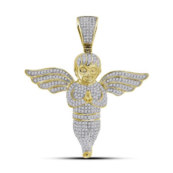 Mens Diamond Angel Charm Pendant 1-1/2 Cttw 10kt Yellow Gold