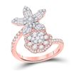Image 1 : Baguette Diamond Bypass Flower Cocktail Ring 1-1/3 Cttw 14kt Rose Gold