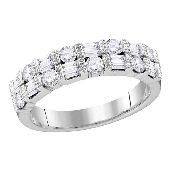 Diamond Baguette Alternating Band Ring 3/4 Cttw 10kt White Gold