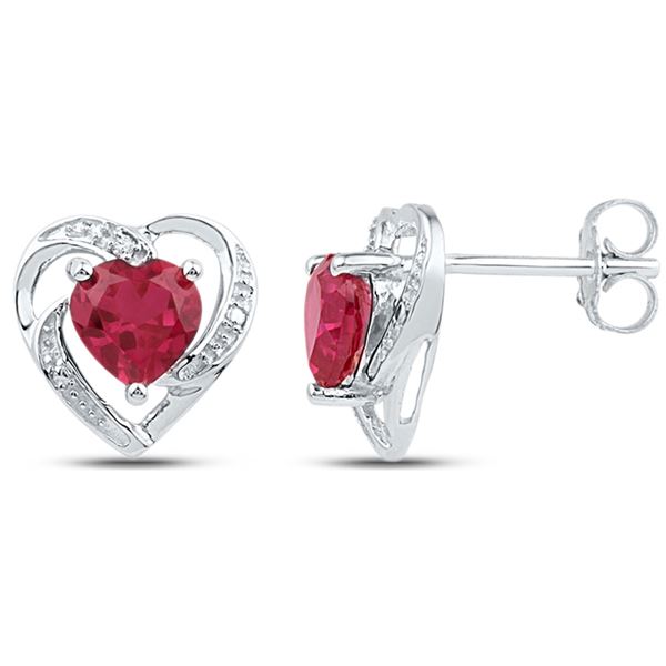 Lab-Created Ruby Diamond Heart Earrings 3/8 Cttw 10kt White Gold