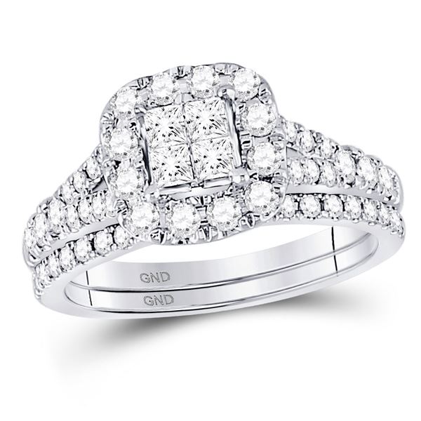 Princess Diamond Cluster Bridal Wedding Ring Band Set 1 Cttw 14kt White Gold