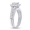 Image 3 : Princess Diamond Cluster Bridal Wedding Ring Band Set 1 Cttw 14kt White Gold