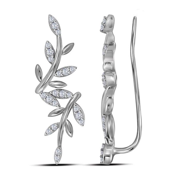 Diamond Floral Climber Earrings 1/5 Cttw 10kt White Gold
