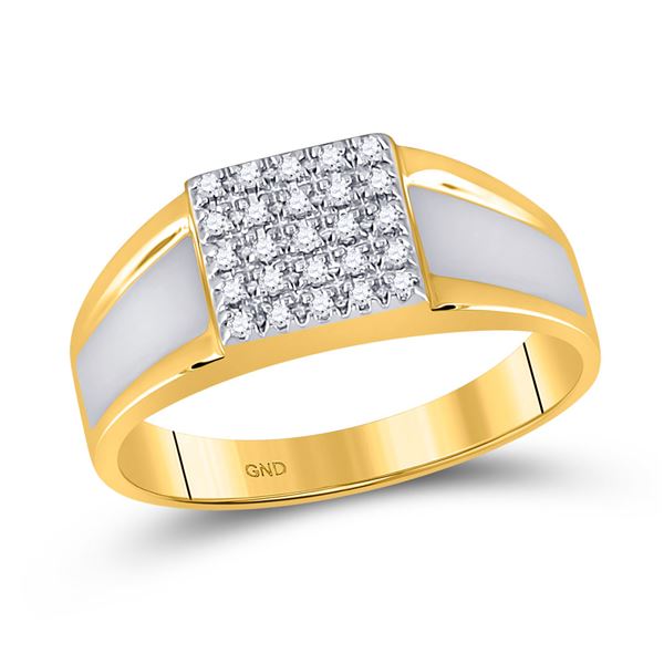 Mens Diamond Square Ring 1/8 Cttw 10kt Two-tone Gold