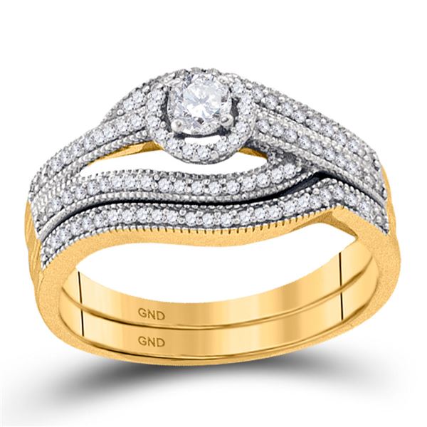 Diamond Halo Bridal Wedding Ring Band Set 3/8 Cttw 10kt Yellow Gold