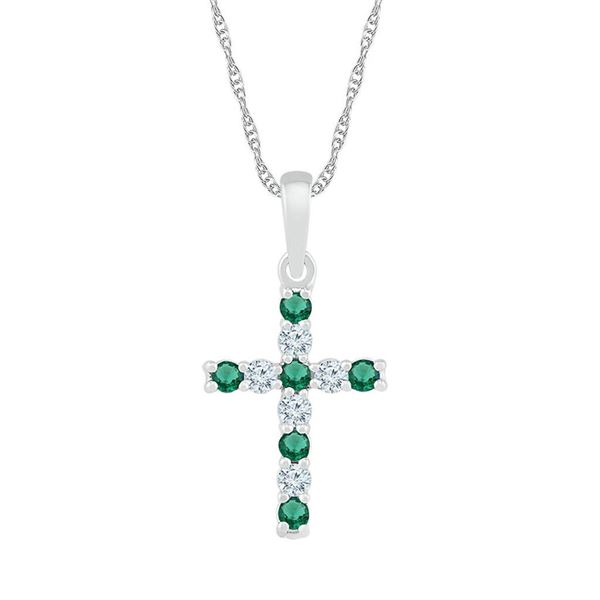Lab-Created Emerald Cross Pendant 1/3 Cttw 10kt White Gold