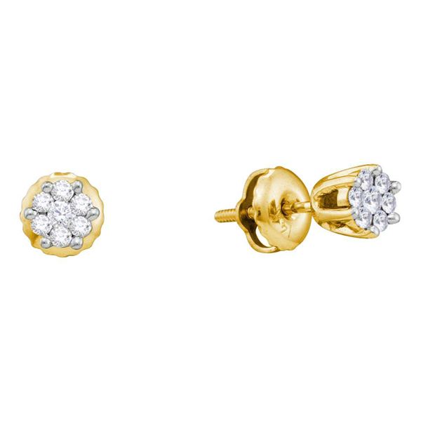 Diamond Flower Cluster Earrings 1/6 Cttw 14kt Yellow Gold