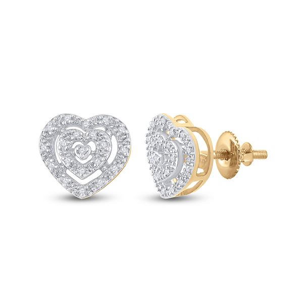Diamond Heart Earrings 1/12 Cttw 10kt Yellow Gold