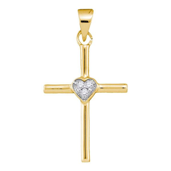 Diamond Small Heart Cross Pendant .03 Cttw 10kt Yellow Gold