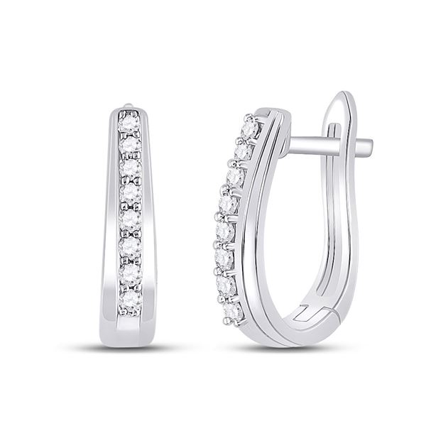 Diamond Oblong Hoop Earrings 1/4 Cttw 10kt White Gold