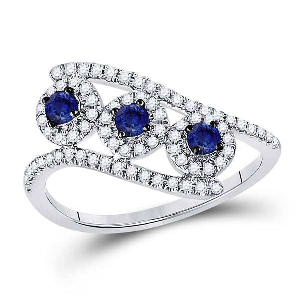 Blue Sapphire Fashion 3-stone Ring 5/8 Cttw 14kt White Gold