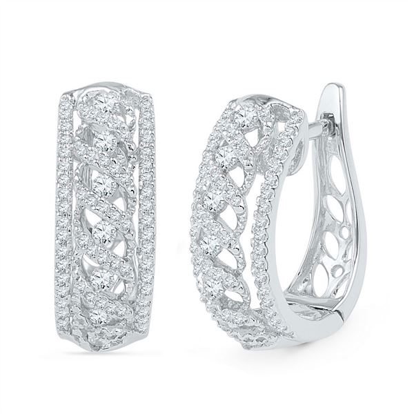 Diamond Crisscrossed Openwork Hoop Earrings 3/4 Cttw 10kt White Gold