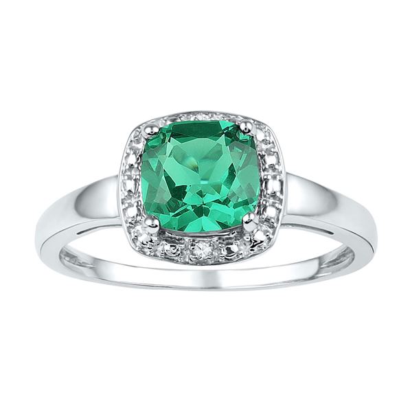 Cushion Lab-Created Emerald Solitaire Diamond Ring 1-3/4 Cttw Sterling Silver