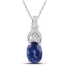 Image 1 : Oval Lab-Created Blue Sapphire Solitaire Diamond Pendant 7/8 Cttw Sterling Silver