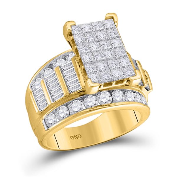 Princess Diamond Cluster Bridal Wedding Engagement Ring 3 Cttw 14kt Yellow Gold