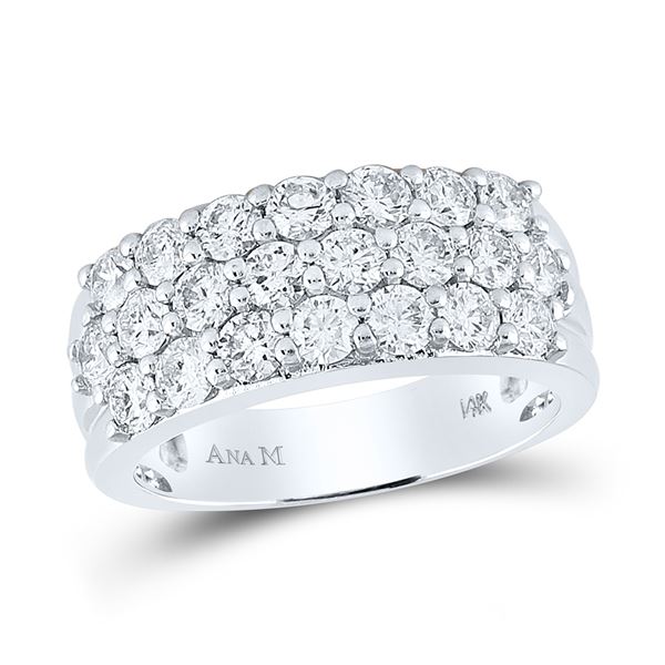 Diamond Triple Row Pave Band Ring 2 Cttw 14kt White Gold