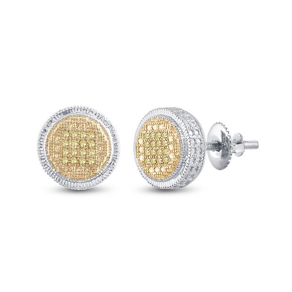 Sterling Silver Mens Yellow Color Enhanced Diamond Disk Circle Earrings 1/10 Cttw Sterling Silver