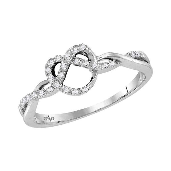 Diamond Heart Pretzel Ring 1/8 Cttw 10kt White Gold