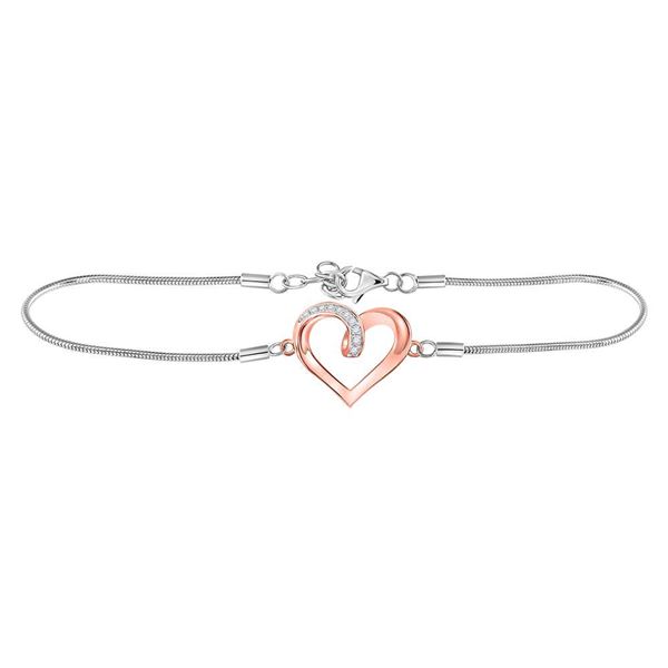Diamond Rose-tone Heart Bracelet 1/12 Cttw Sterling Silver