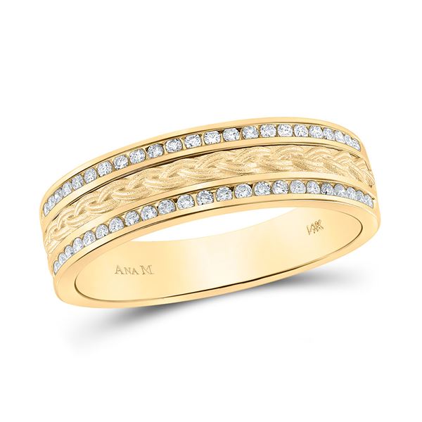 Mens Diamond Wedding Braid Band Ring 1/3 Cttw 14kt Yellow Gold