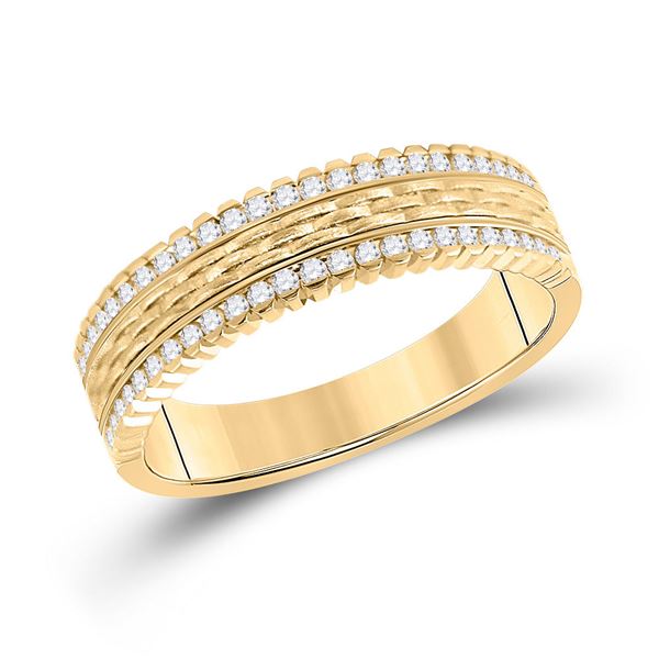 Mens Diamond Wedding Brick Inlay Band Ring 1/3 Cttw 14kt Yellow Gold