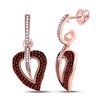 Image 1 : Red Color Enhanced Diamond Heart Dangle Earrings 3/8 Cttw 10kt Rose Gold