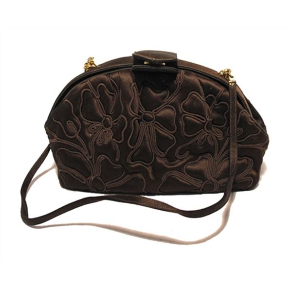 Judith Leiber Brown Silk Embroidered Vintage Pouchette