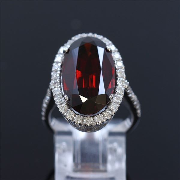 9.91CT Natural Malaya Garnet 14k white gold ring