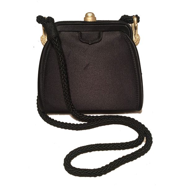 Barry Kieselstein Cord Black Silk Alligator Trim Evening Shoulder Bag