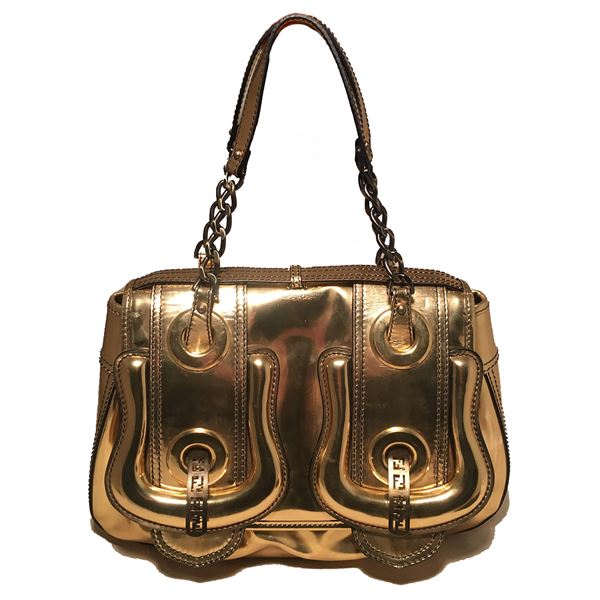 Fendi Gold Leather Buckle B Bag
