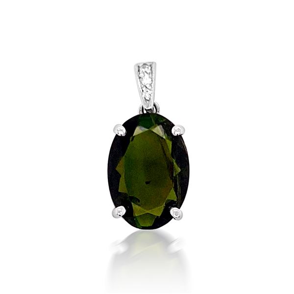 4.44ct Natural Green Tourmaline 14K White Gold Pendant