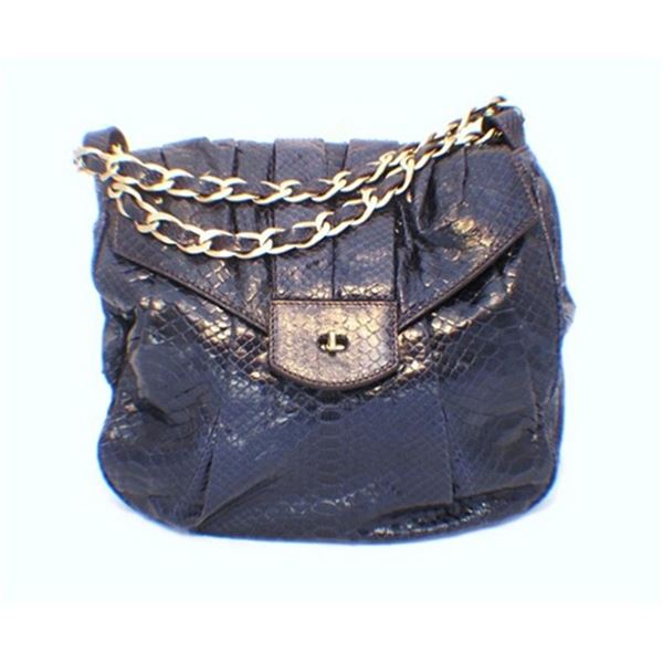 Zagliani Handmade Navy Blue Snakeskin Shoulder Bag