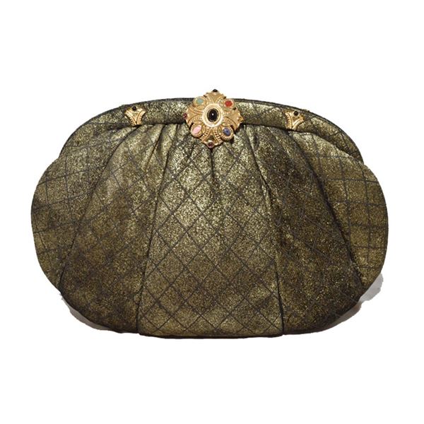 Judith Leiber Bronze Cross Hatch Stencil Suede Clutch