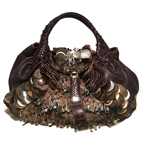 Fendi Borsa Spy Bag in Brown Leather fringe and Zucca Canvas