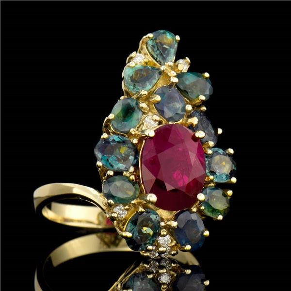 3.22ct Oval NATURAL Alexandrite / 2.75ct Oval NATURAL Ruby 14K Yellow Gold Ring