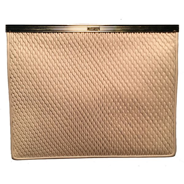 Judith Leiber Vintage Cream Pinched Leather Clutch