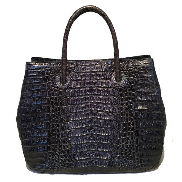 Byron Navy Blue Hornback Crocodile Leather Tote