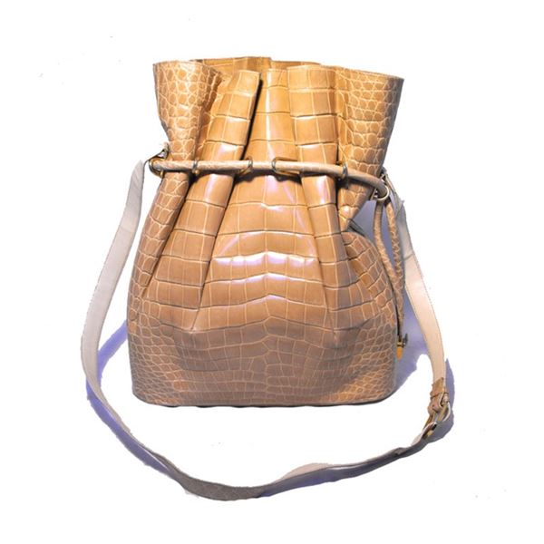 Vintage Morabito Natural Alligator Bucket Shoulder Bag