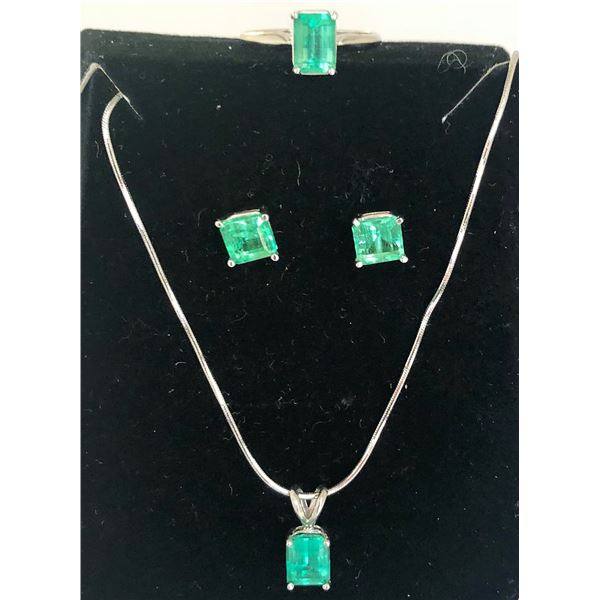 5ct About Natural Colombian Emerald 14K W/G Set