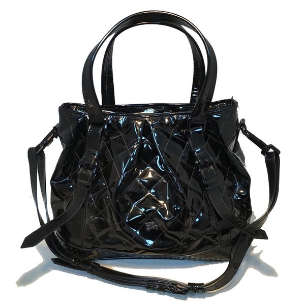 Burberry Quilted Black Patent Leather Shoulder Bag Tote