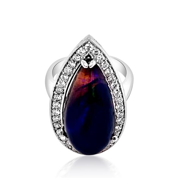 10.38ct Natural Australian Black Fire Opal 14K White Gold Ring
