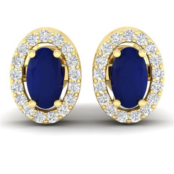 1.02 ctw Sapphire & Micro Pave VS/SI Diamond Earrings 18k Yellow Gold - REF-24Y5X