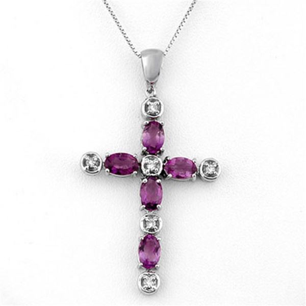2.15 ctw Amethyst & Diamond Necklace 10k White Gold - REF-25N2F