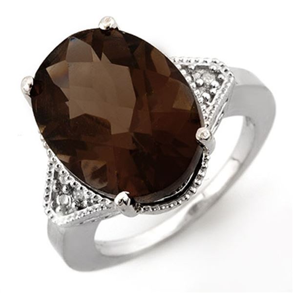 9.18 ctw Smoky Topaz & Diamond Ring 14k White Gold - REF-39X2A