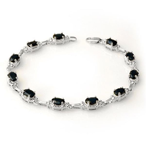 7.33 ctw Blue Sapphire Bracelet 14k White Gold - REF-49H3R